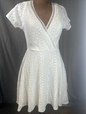 B. Darlin White Lace Wrap Mini Dress Skater Bride Bridal Small
